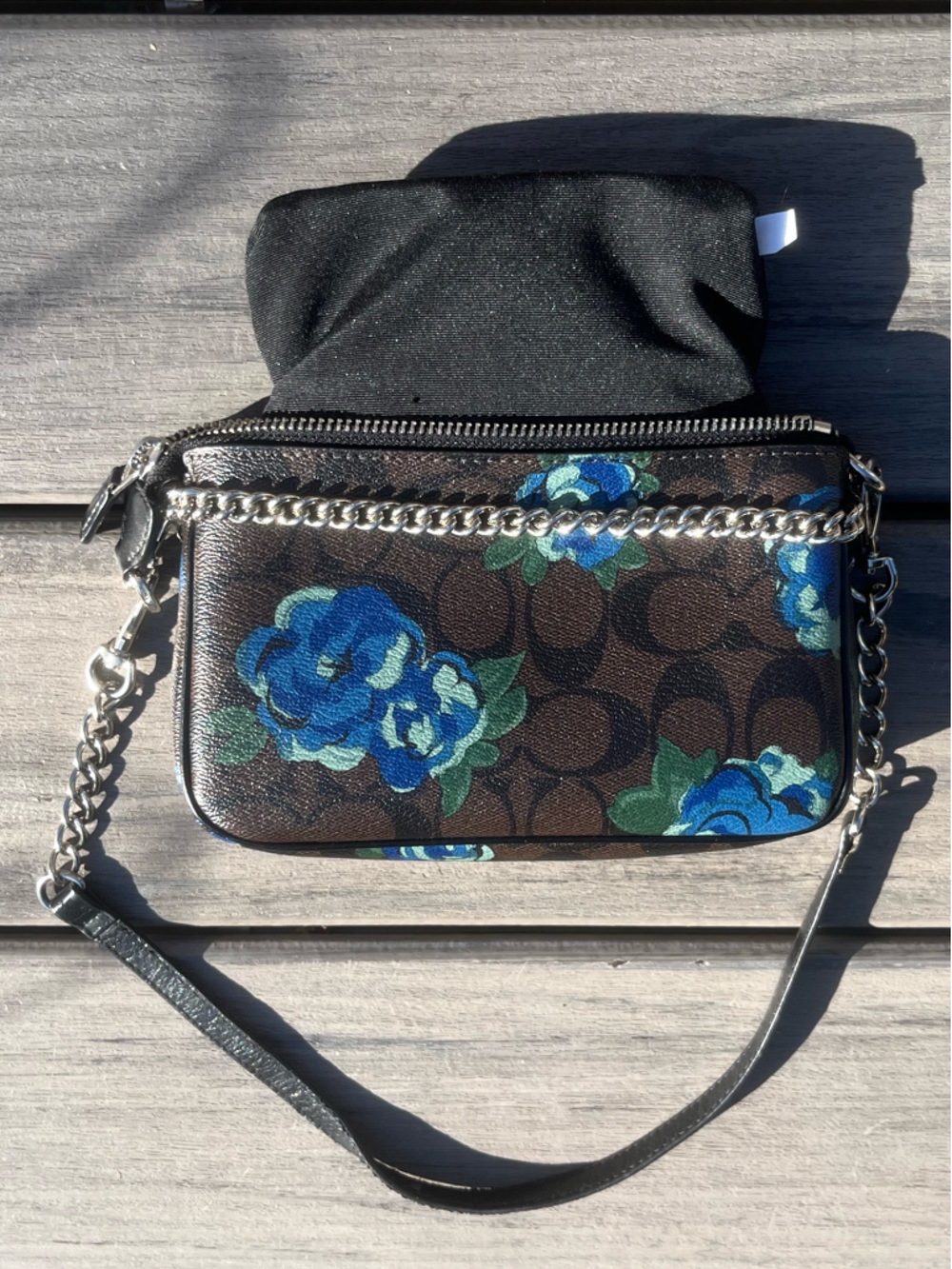 Coach; Signature Nolita 19; Brown/Blue Floral; Mini Bag; Accessory Silver Chain - Picture 11 of 13